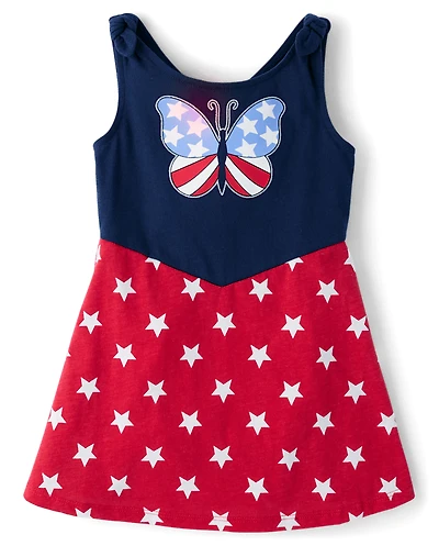 Baby And Toddler Girls Glitter Americana Butterfly Tie Shoulder Dress