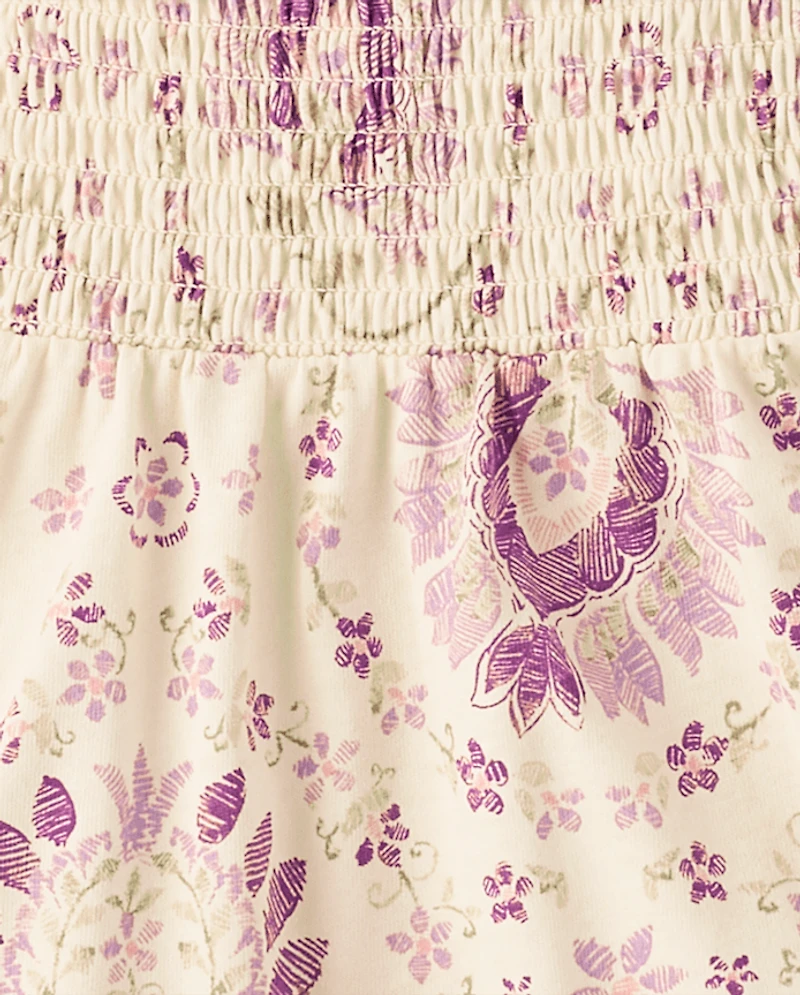 Robe à smocks fleurie et cachemire pour bébés petites filles