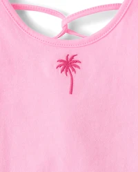Toddler Girls Embroidered Palm Tree Lettuce Tank Top 3-Pack