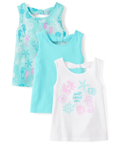 Toddler Girls Glitter Sea Creature Bow Back Tank Top 3-Pack