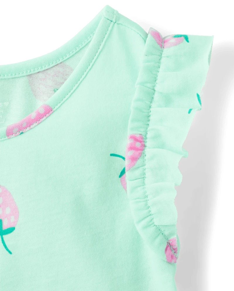 Toddler Girls Puff Print Fruit Ruffle Tank Top 3-Pack