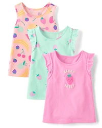Toddler Girls Puff Print Fruit Ruffle Tank Top 3-Pack