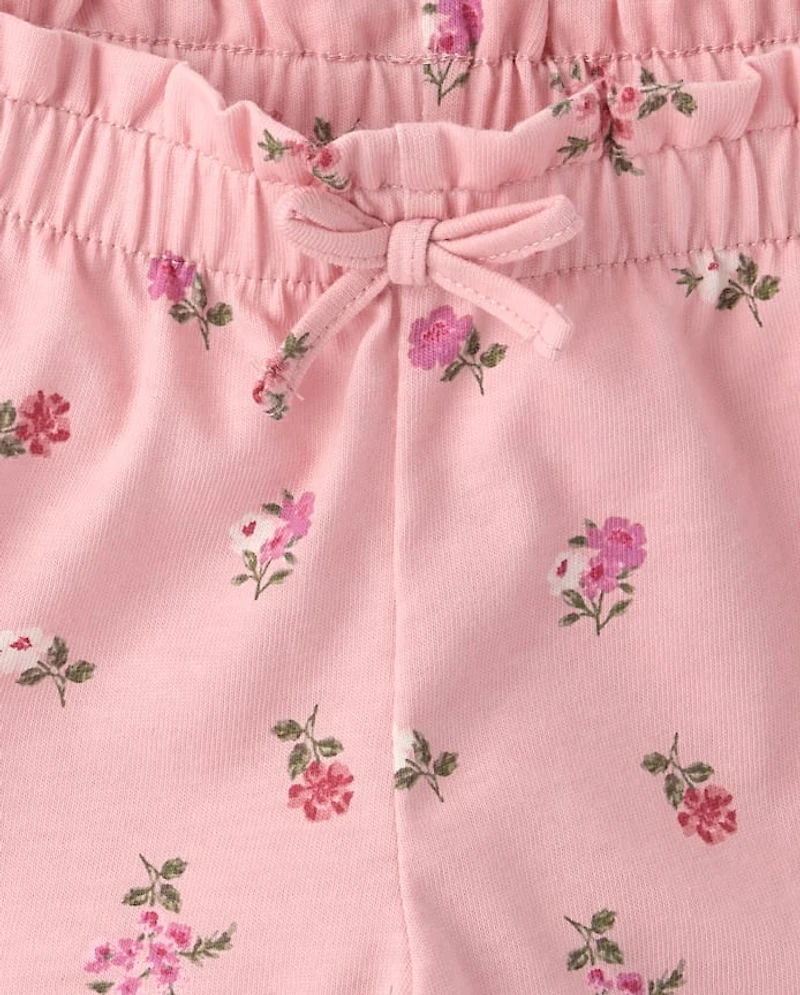 Toddler Girls Floral Paperbag Waist Shorts 3-Pack