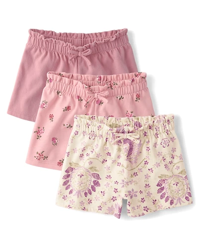 Toddler Girls Floral Paperbag Waist Shorts 3-Pack