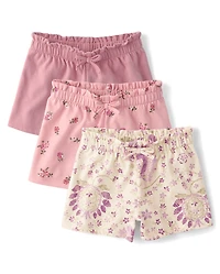 Toddler Girls Floral Paperbag Waist Shorts 3-Pack