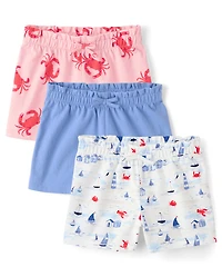 Toddler Girls Coastal Paperbag Waist Shorts 3-Pack