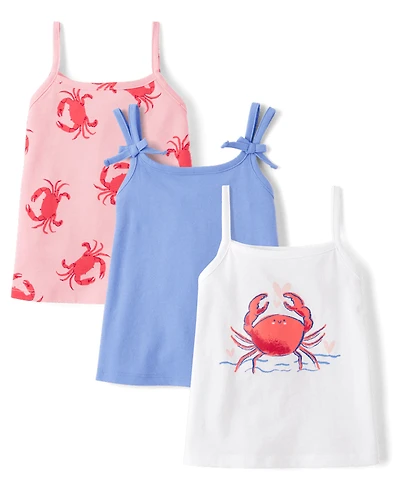 Toddler Girls Crab Tank Top 3-Pack