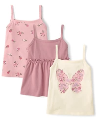 Toddler Girls Glitter Floral Butterfly Tank Top 3-Pack