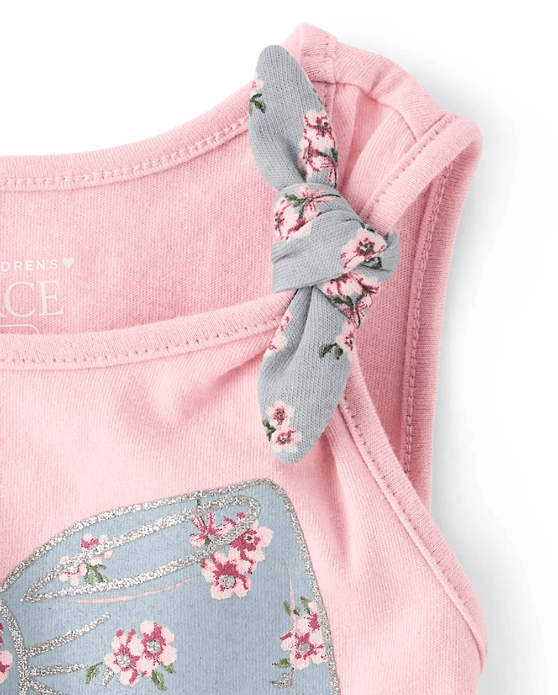 Ensemble 2 pièces pour petites filles avec nœud floral pailleté