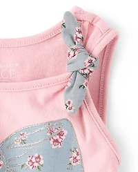 Ensemble 2 pièces pour petites filles avec nœud floral pailleté