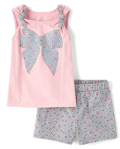 Toddler Girls Glitter Floral Bow 2-Piece Outfit Set