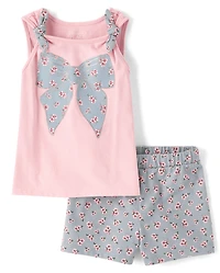 Toddler Girls Glitter Floral Bow 2-Piece Outfit Set