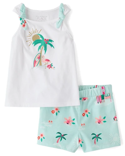 Toddler Girls Glitter Beach Bow 2-Piece Outfit Set