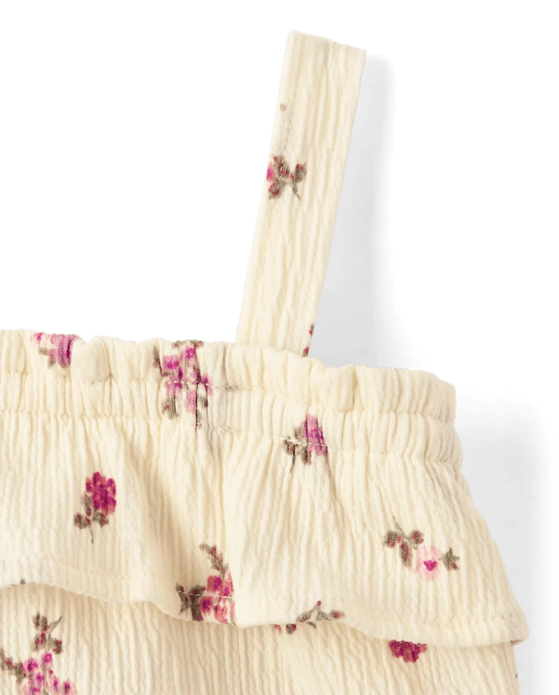 Toddler Girls Floral Crinkle Ruffle Tank Top