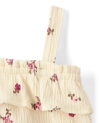 Toddler Girls Floral Crinkle Ruffle Tank Top