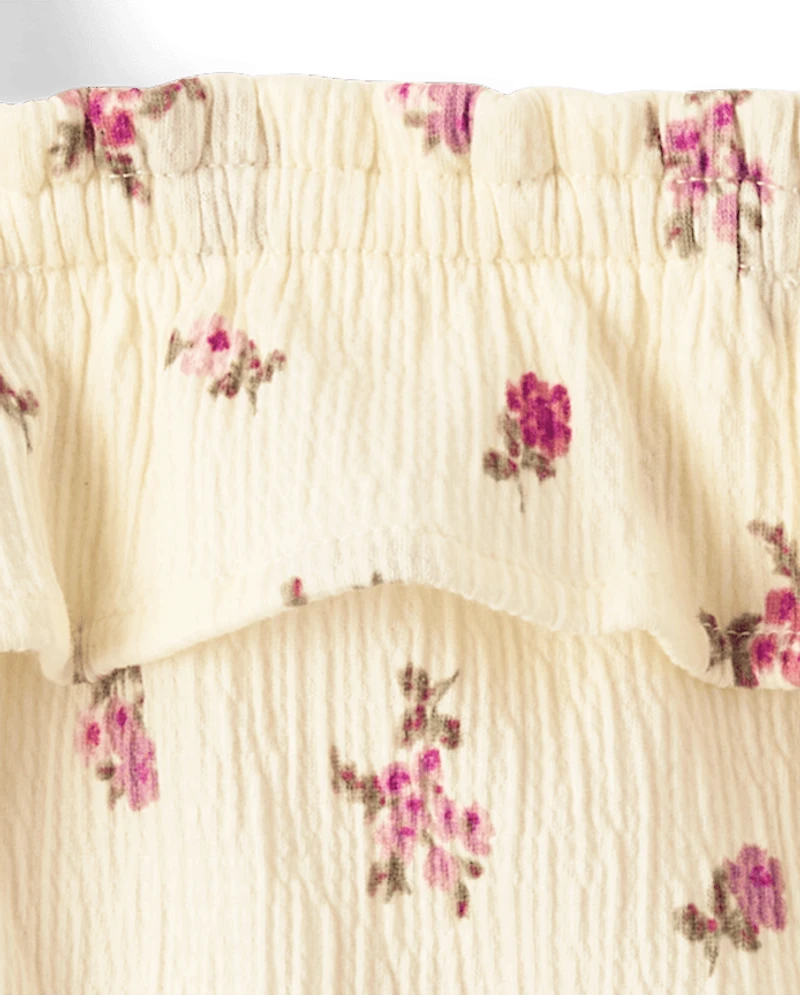 Toddler Girls Floral Crinkle Ruffle Tank Top