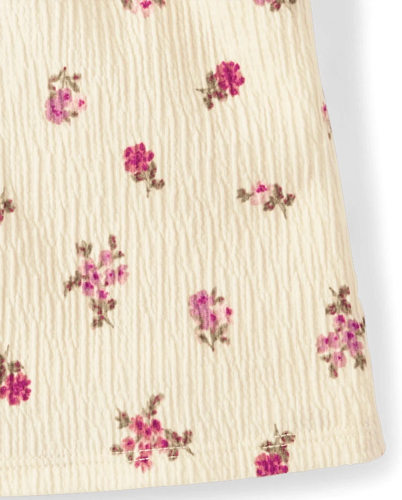 Toddler Girls Floral Crinkle Ruffle Tank Top