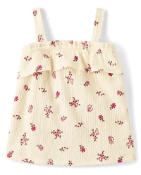 Toddler Girls Floral Crinkle Ruffle Tank Top