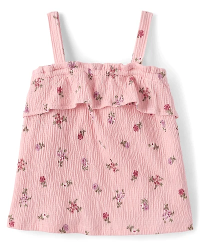 Toddler Girls Floral Crinkle Ruffle Tank Top