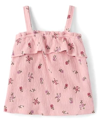 Toddler Girls Floral Crinkle Ruffle Tank Top