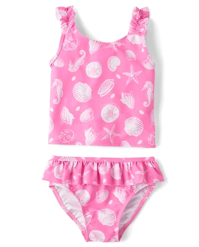 Baby And Toddler Girls Seashell Ruffle Tankini Swimsuit