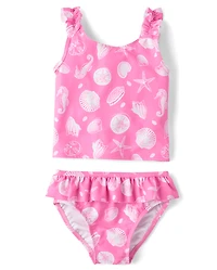 Baby And Toddler Girls Seashell Ruffle Tankini Swimsuit