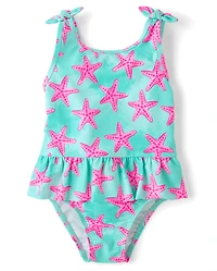 Baby And Toddler Girls Starfish Peplum One Piece Swimsuit