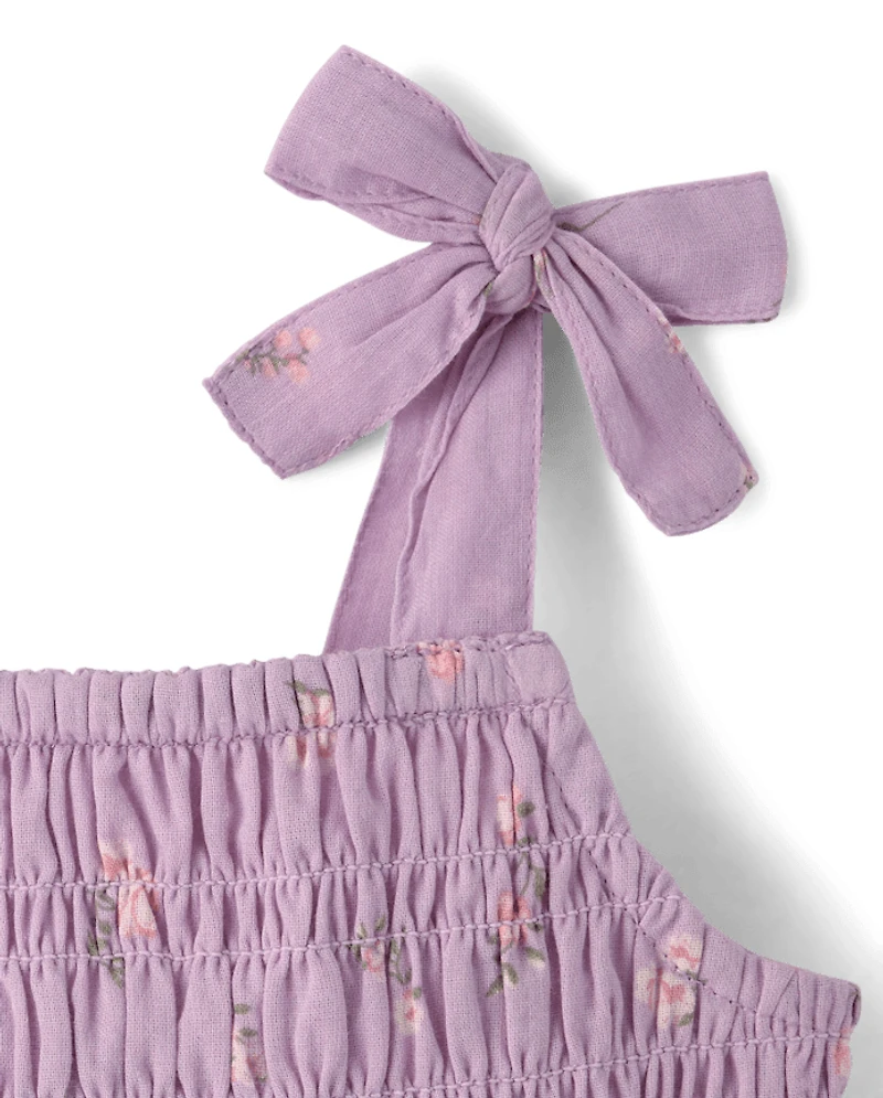 Baby And Toddler Girls Floral Textured Tie Shoulder Dress