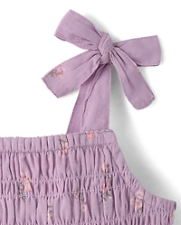 Baby And Toddler Girls Floral Textured Tie Shoulder Dress