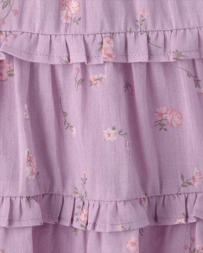 Baby And Toddler Girls Floral Textured Tie Shoulder Dress