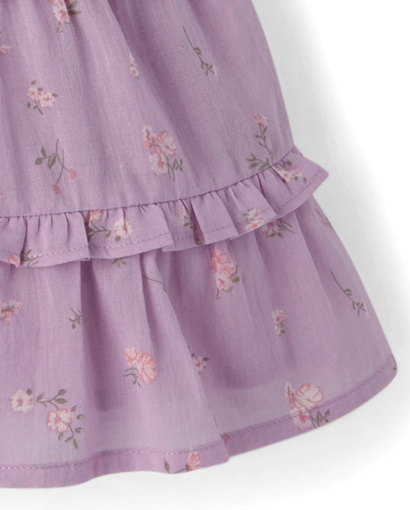 Baby And Toddler Girls Floral Textured Tie Shoulder Dress