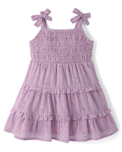 Baby And Toddler Girls Floral Textured Tie Shoulder Dress