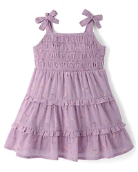 Baby And Toddler Girls Floral Textured Tie Shoulder Dress