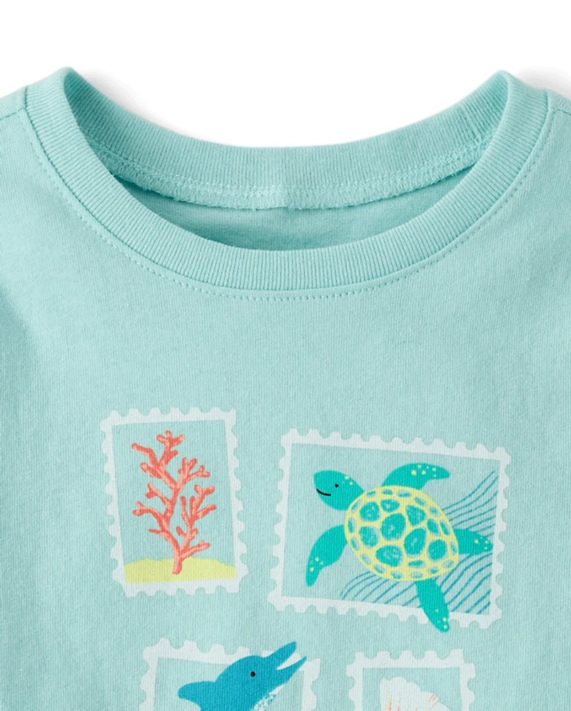 Baby And Toddler Girls Animal Stamps Graphic Tee