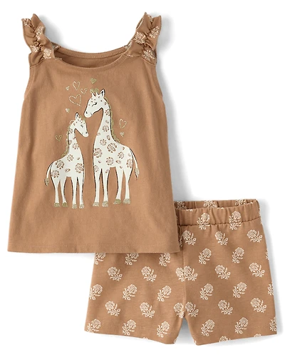 Toddler Girls Graphic Ruffle 2-Piece Outfit Set