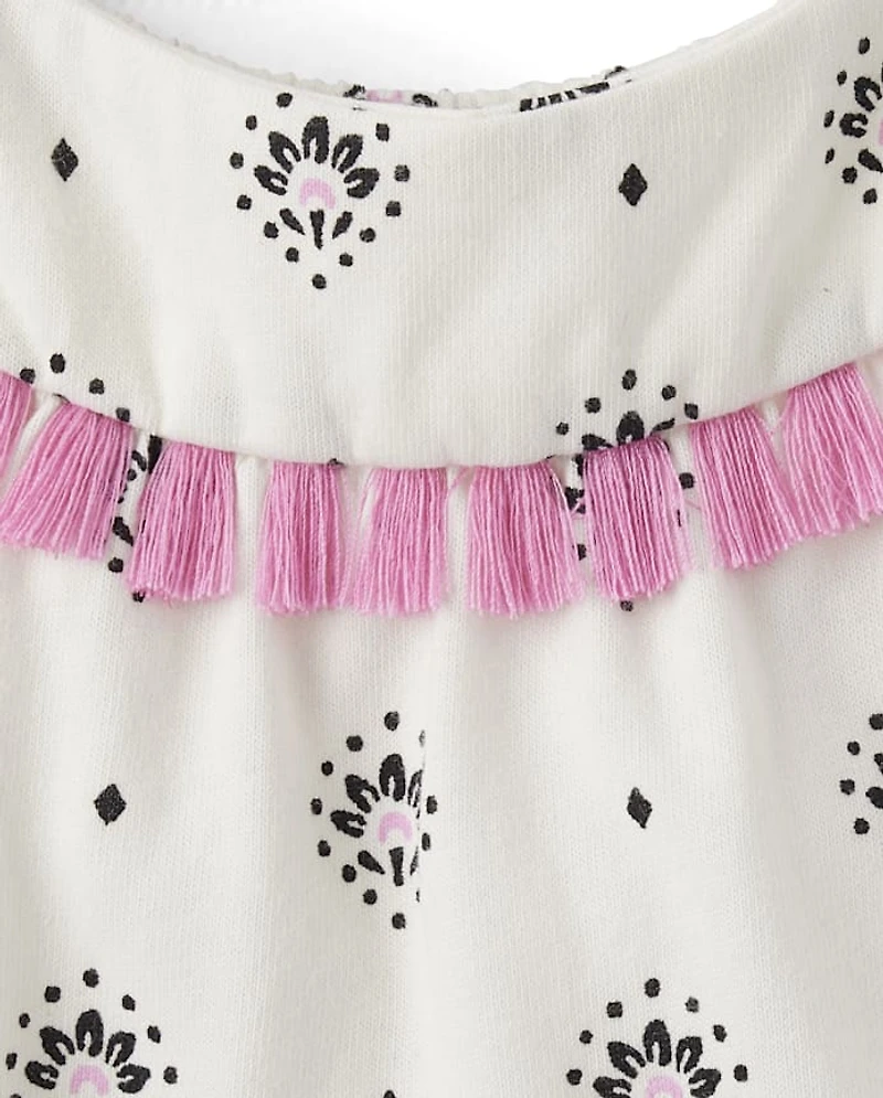 Baby And Toddler Girls Print Tassel Tiered Dress