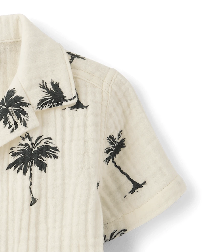 Baby And Toddler Boys Palm Tree Gauze Button Up Shirt