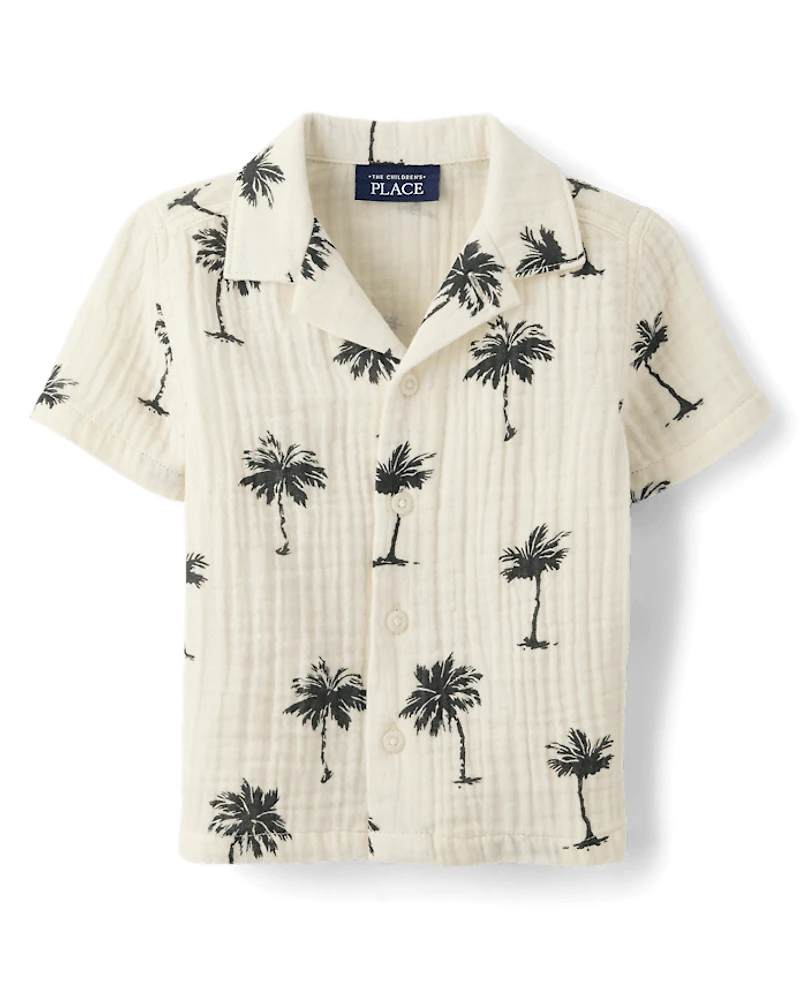 Baby And Toddler Boys Palm Tree Gauze Button Up Shirt