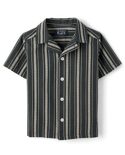 Baby And Toddler Boys Embroidered Textured Button Up Shirt