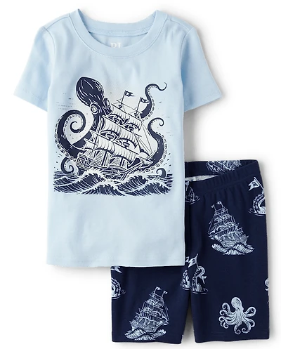 Boys Glow Octopus Snug Fit Cotton Pajamas