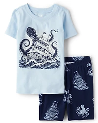 Boys Glow Octopus Snug Fit Cotton Pajamas