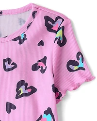 Girls Leopard Heart Lettuce Pajamas
