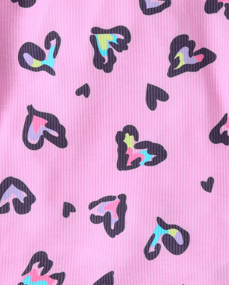 Girls Leopard Heart Lettuce Pajamas