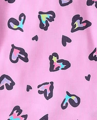 Girls Leopard Heart Lettuce Pajamas