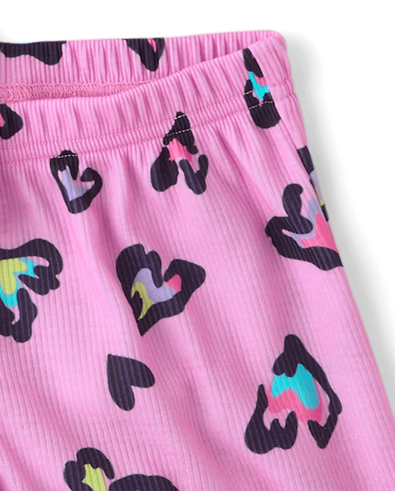 Girls Leopard Heart Lettuce Pajamas
