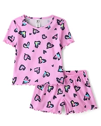 Girls Leopard Heart Lettuce Pajamas