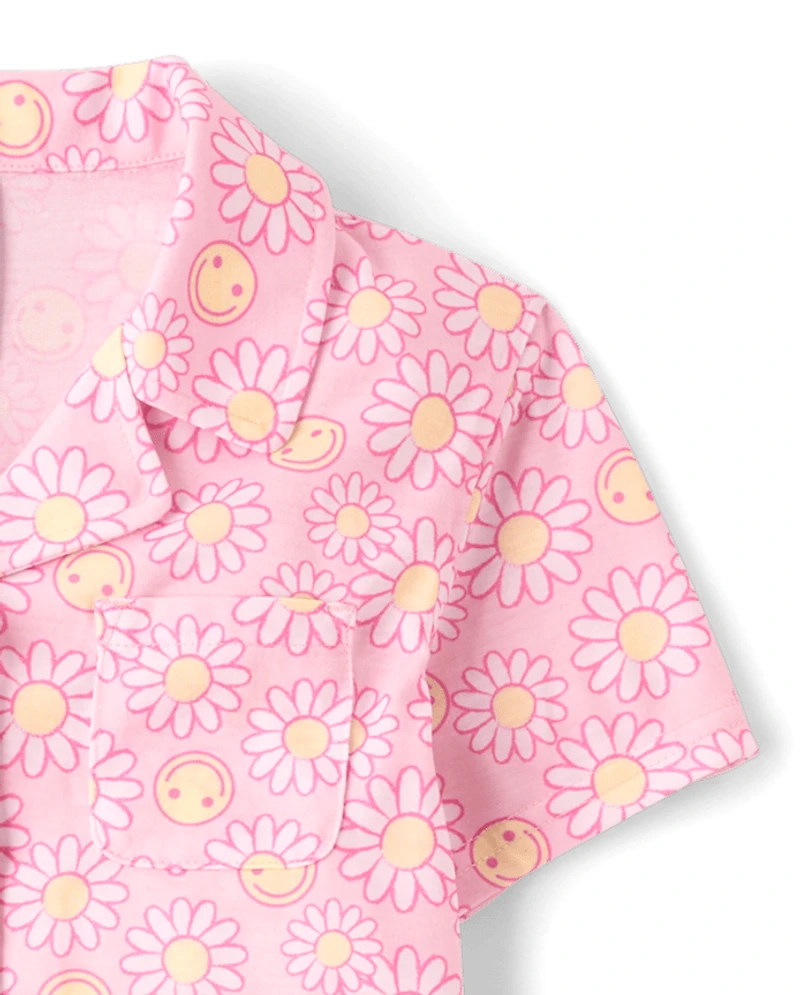 Girls Daisy Button Front Pajamas