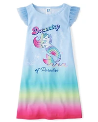 Girls Rainbow Unicorn Mermaid Flutter Nightgown