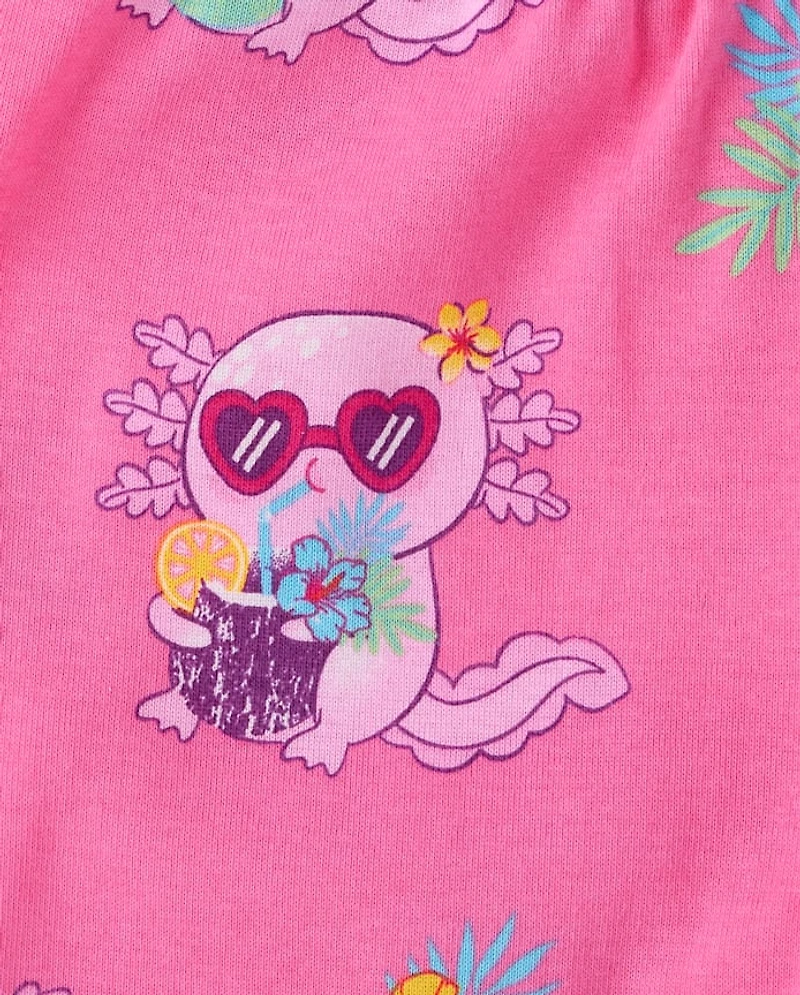 Girls Summer Axolotl Snug Fit Cotton Pajamas