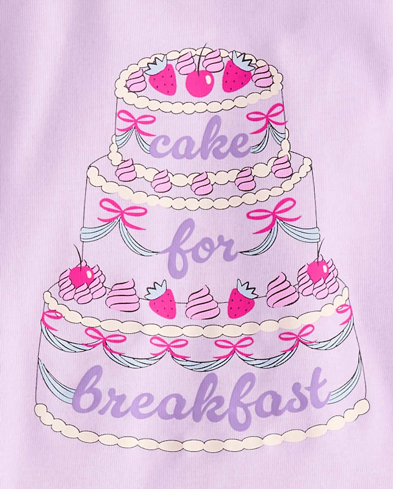 Girls Cake For Breakfast Snug Fit Cotton Pajamas